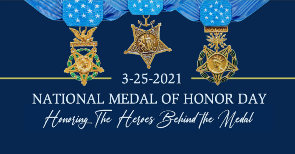 National Medal of Honor Day - medal from each branch on blue background