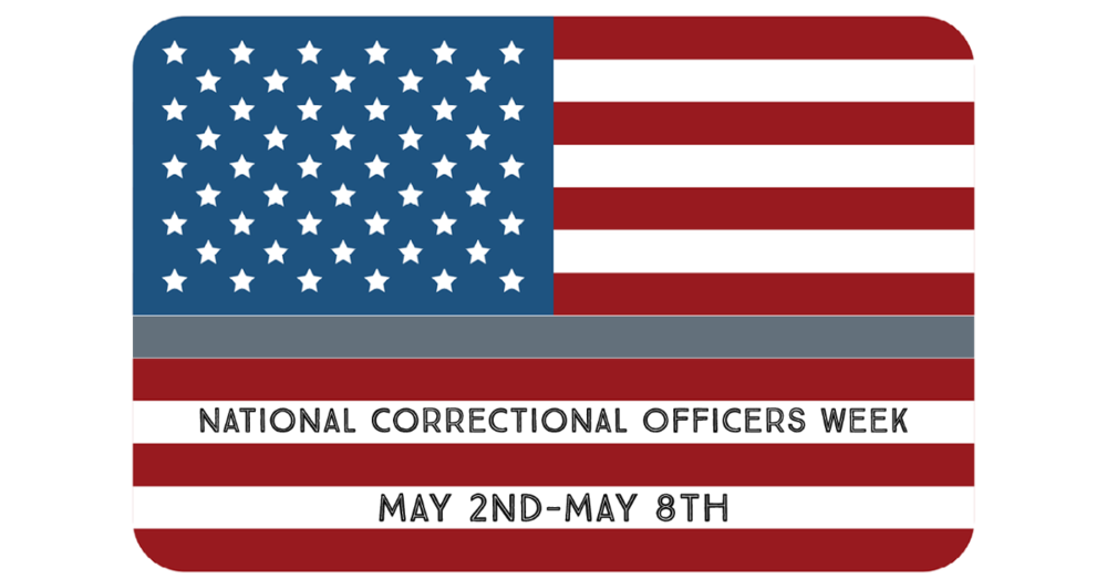 American Flag with silver line, national correctional officers week text